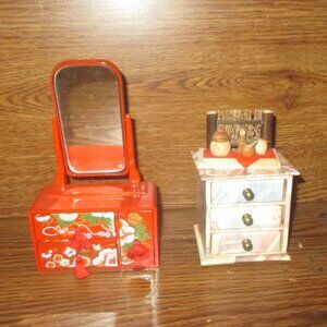 Dollhouse Furniture 2 piece set of Bedroom Furniture Plastic and Wooden Set 2